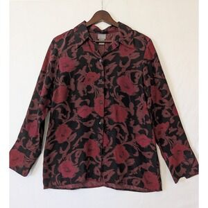 Sigrid Olsen Dark Romantic Floral Silk Wool Button Down Long Sleeve Shirt Size S
